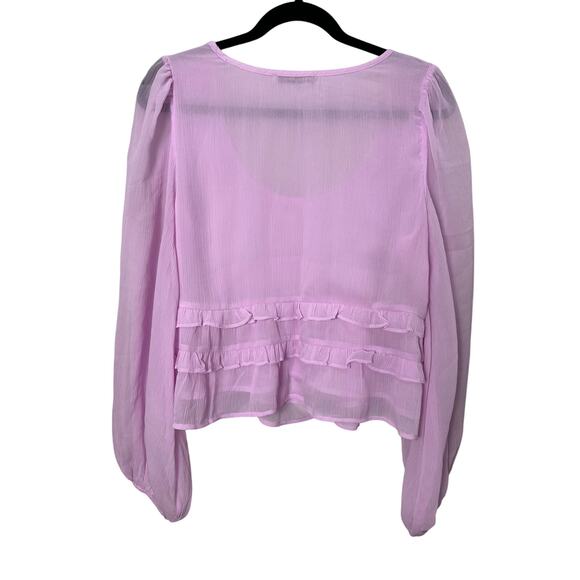 Abercrombie & Fitch Women’s Ruffle Sheer Balloon Sleeve Pink Blouse size Medium - Picture 2 of 5